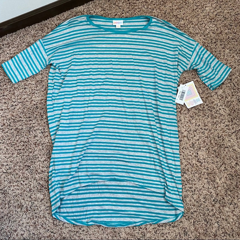 LuLaRoe Teal/Gray Striped Irma